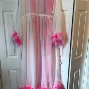 Sheer robe with feathers